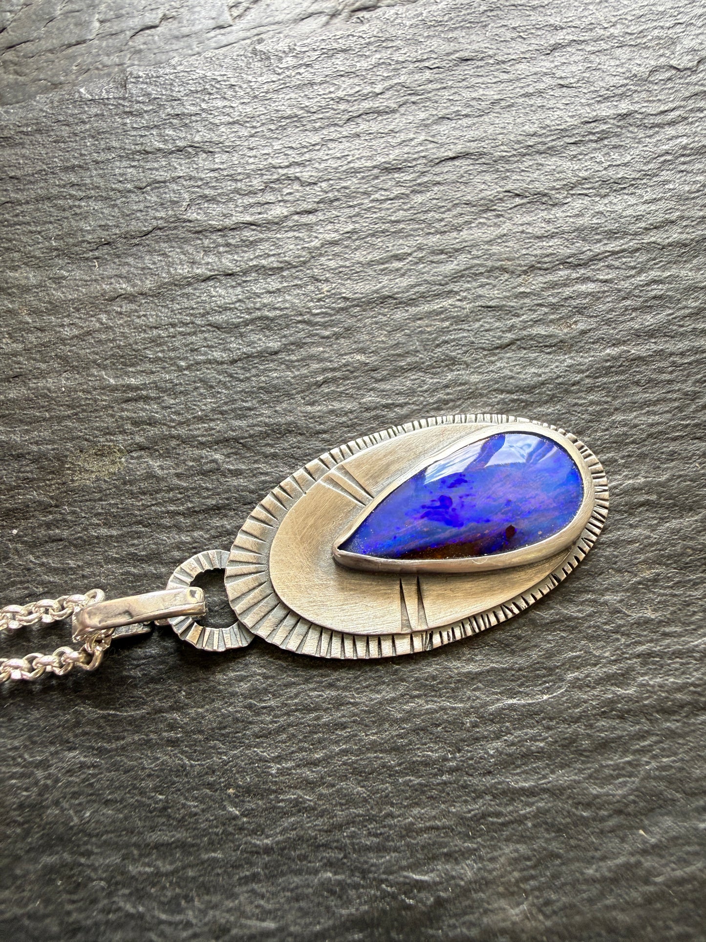 Blue Boulder Opal and sterling silver