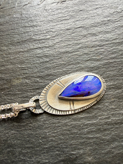 Blue Boulder Opal and sterling silver