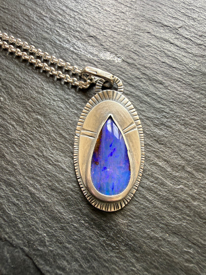 Blue Boulder Opal and sterling silver