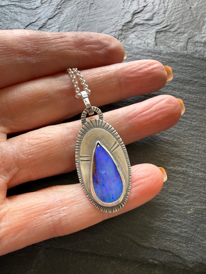 Blue Boulder Opal and sterling silver