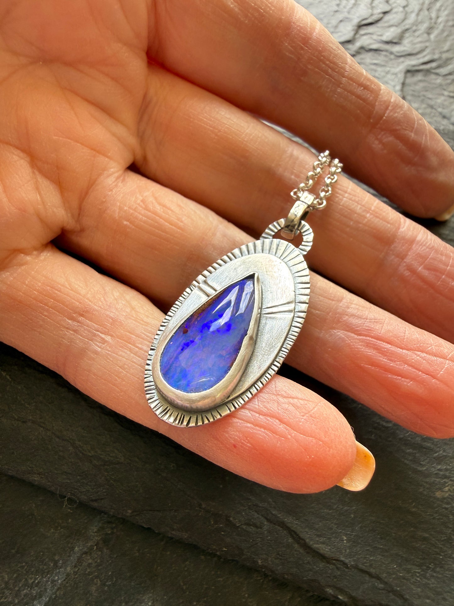 Blue Boulder Opal and sterling silver