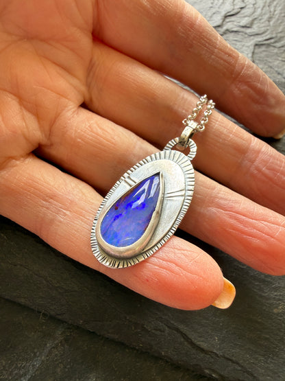 Blue Boulder Opal and sterling silver