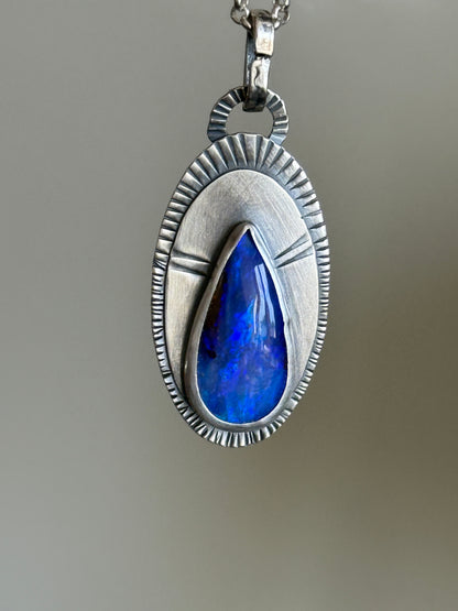 Blue Boulder Opal and sterling silver