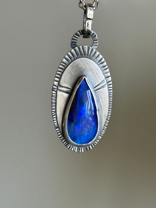 Blue Boulder Opal and sterling silver