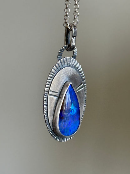 Blue Boulder Opal and sterling silver