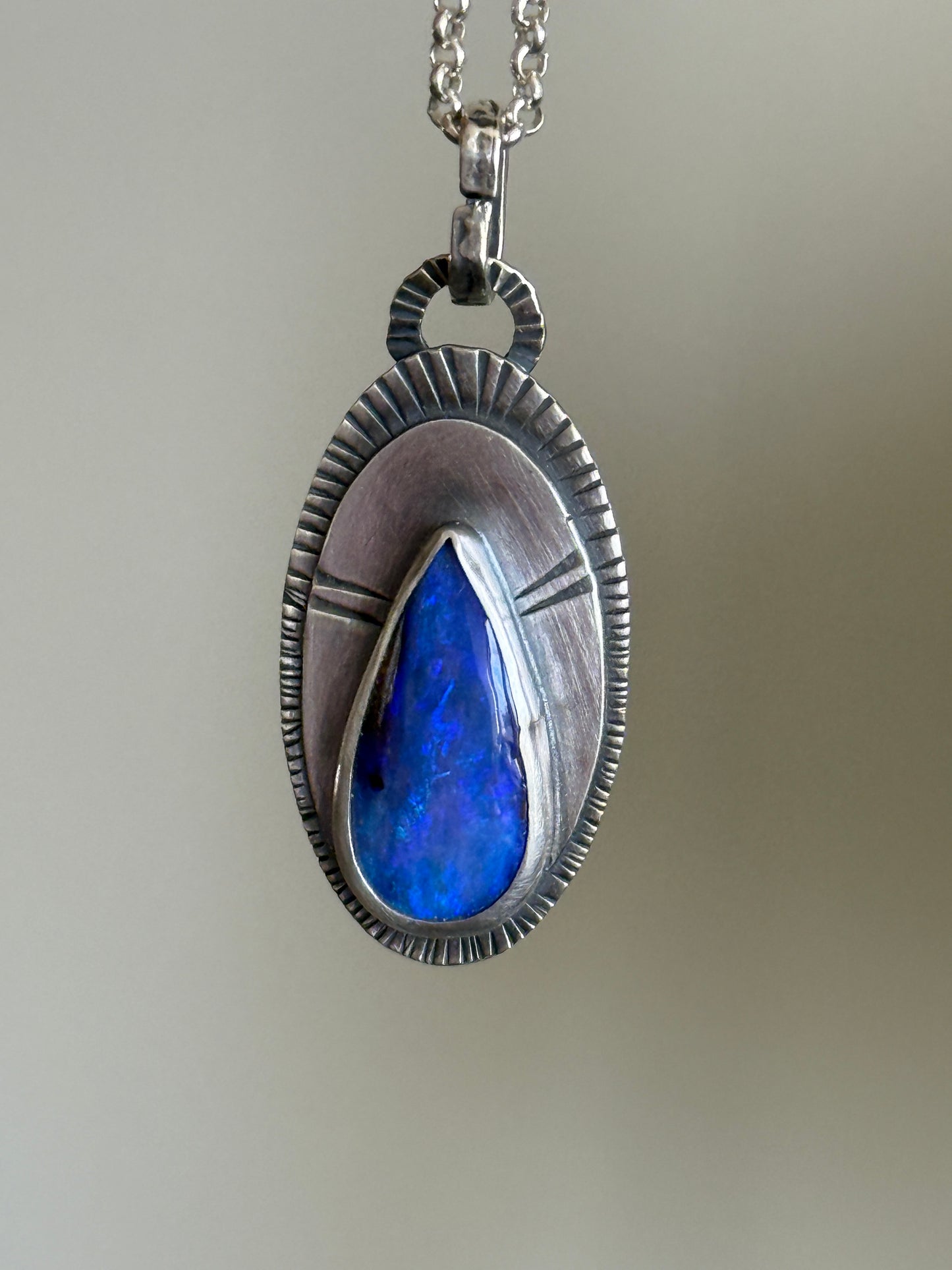 Blue Boulder Opal and sterling silver