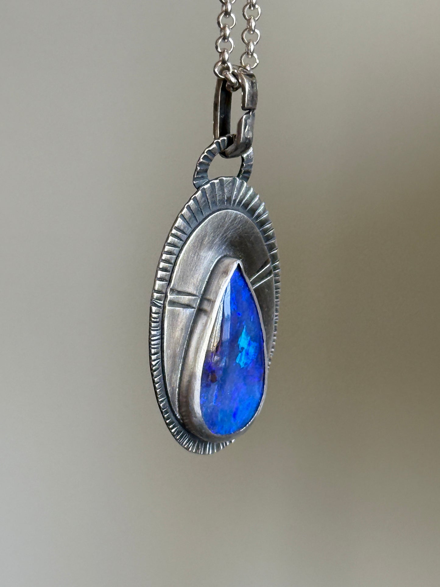 Blue Boulder Opal and sterling silver