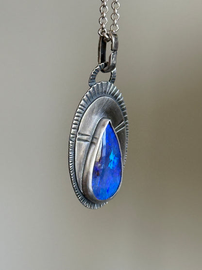 Blue Boulder Opal and sterling silver