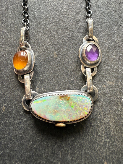 Opal, Garnet & Amethyst Charm Necklace