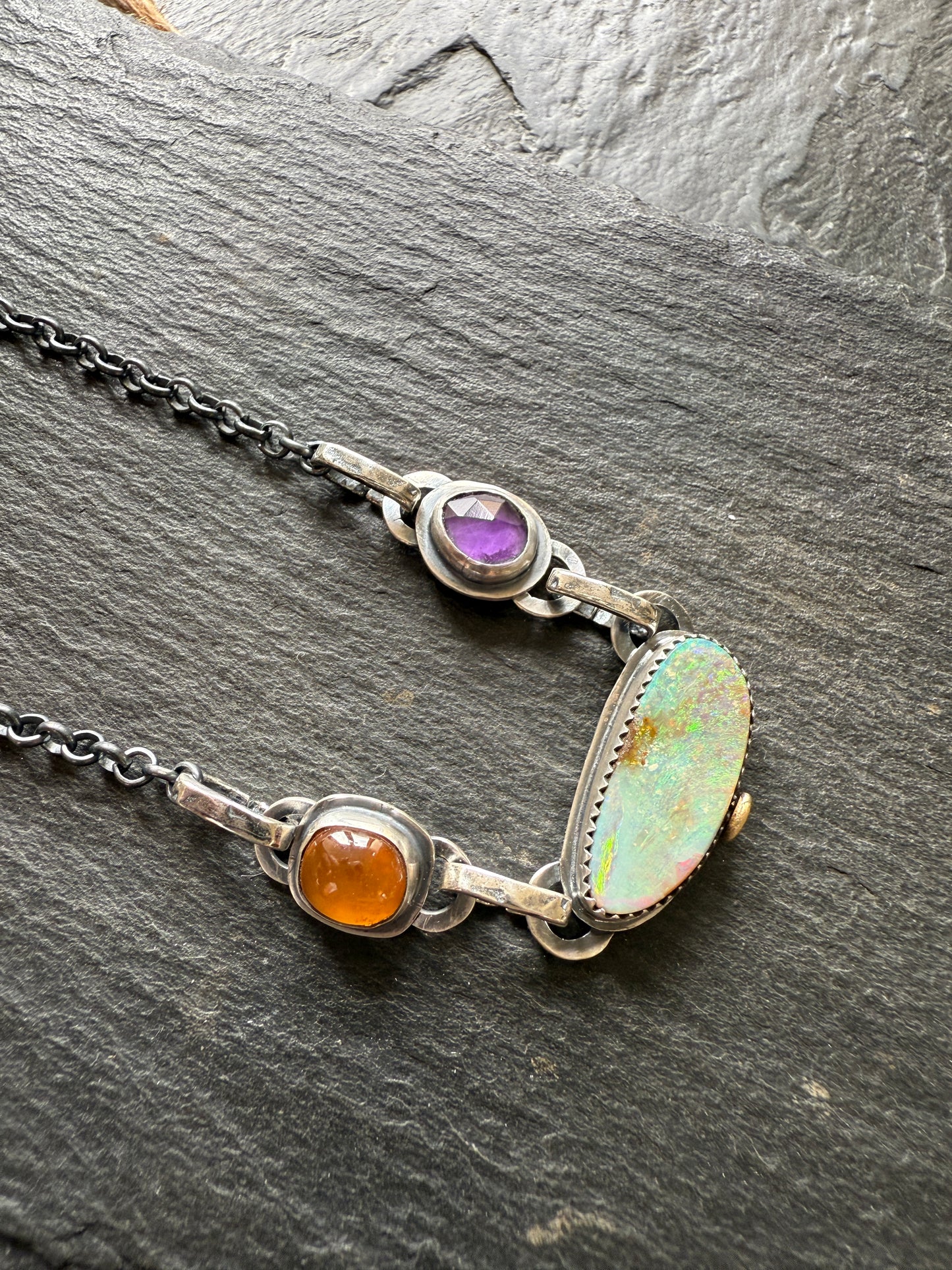 Opal, Garnet & Amethyst Charm Necklace
