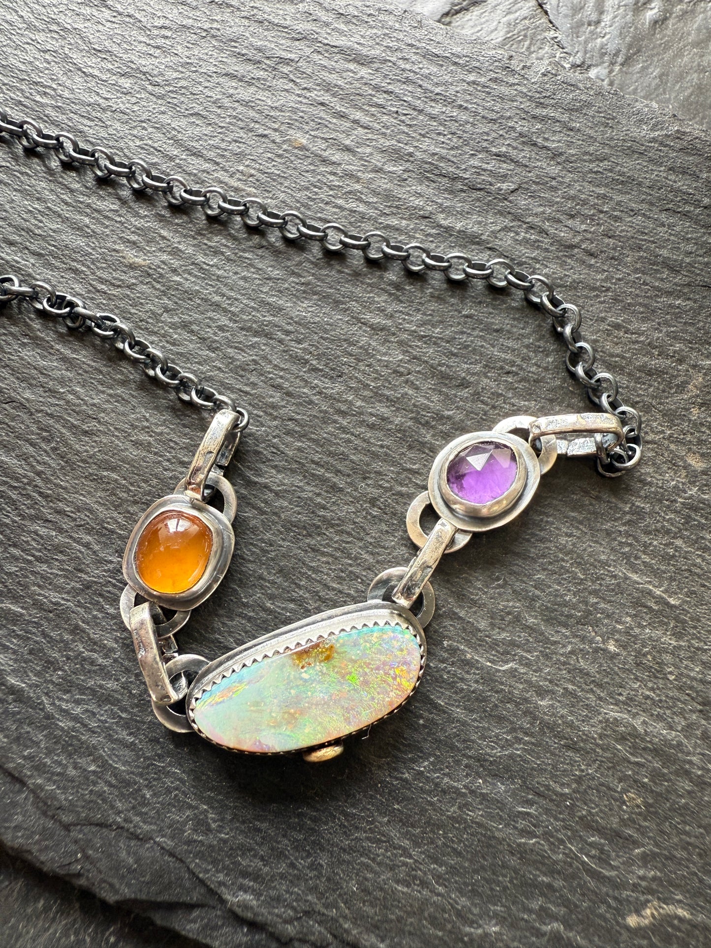 Opal, Garnet & Amethyst Charm Necklace