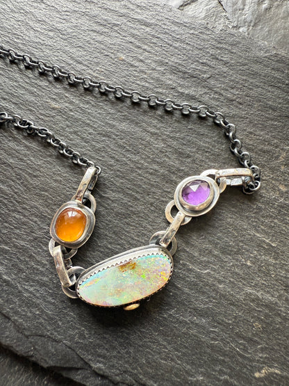 Opal, Garnet & Amethyst Charm Necklace