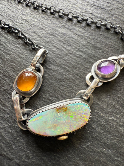 Opal, Garnet & Amethyst Charm Necklace