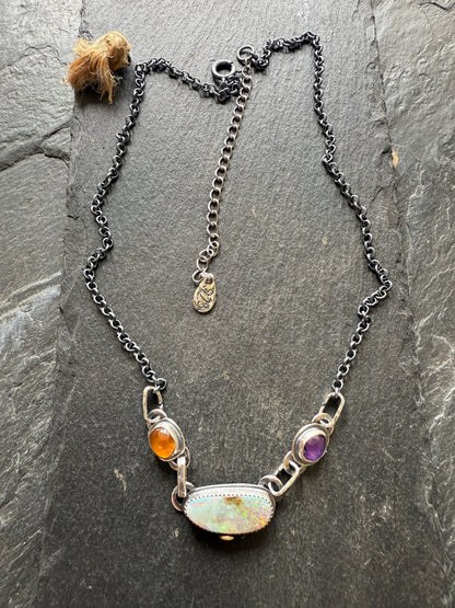 Opal, Garnet & Amethyst Charm Necklace