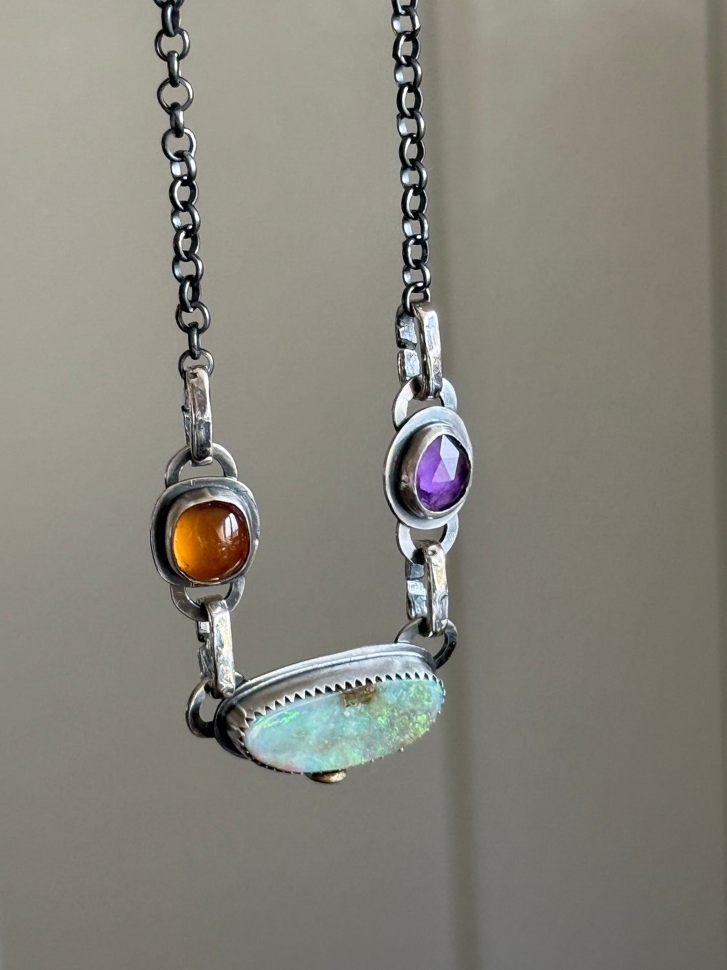 Opal, Garnet & Amethyst Charm Necklace