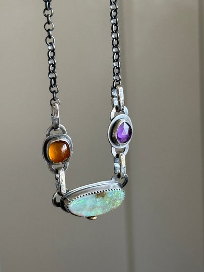 Opal, Garnet & Amethyst Charm Necklace