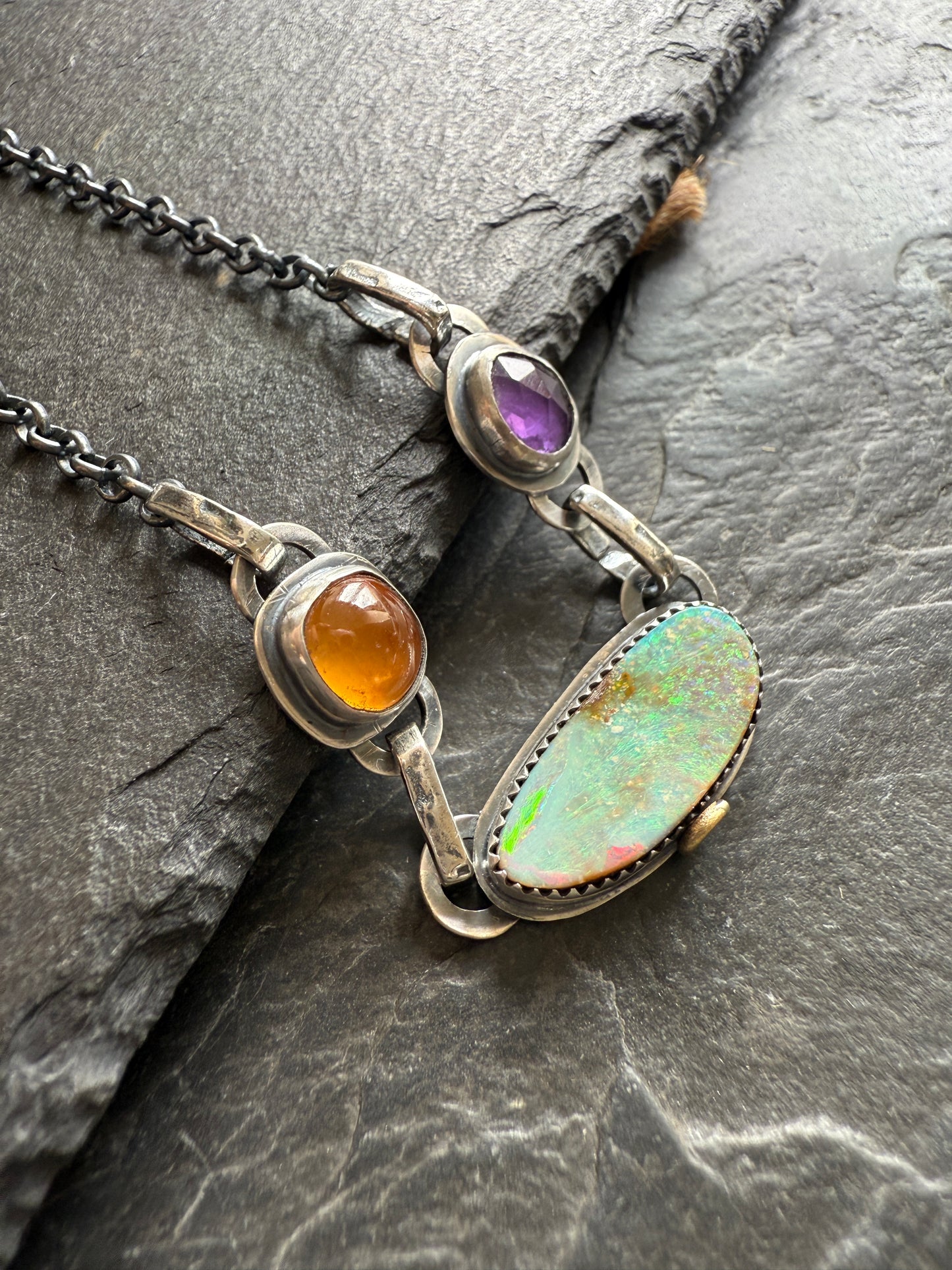 Opal, Garnet & Amethyst Charm Necklace