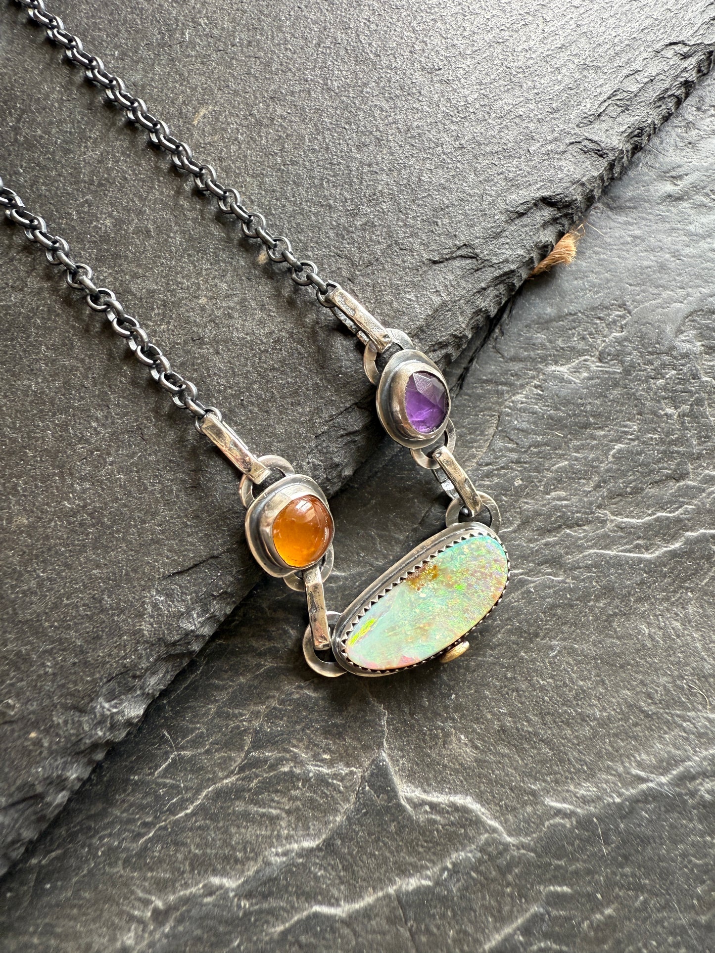 Opal, Garnet & Amethyst Charm Necklace
