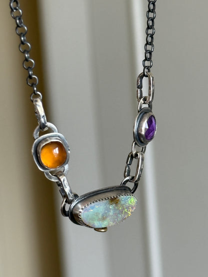 Opal, Garnet & Amethyst Charm Necklace