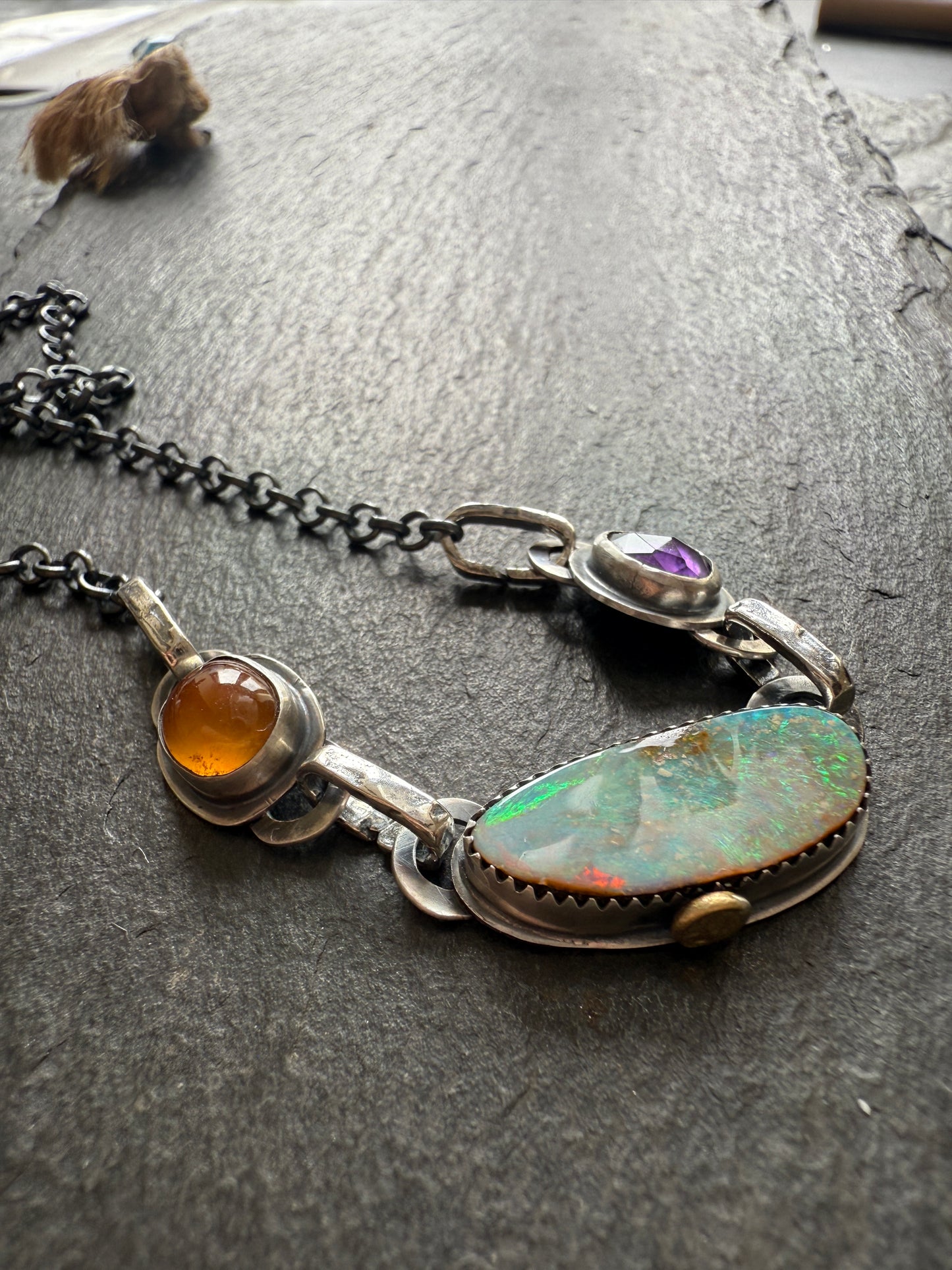 Opal, Garnet & Amethyst Charm Necklace