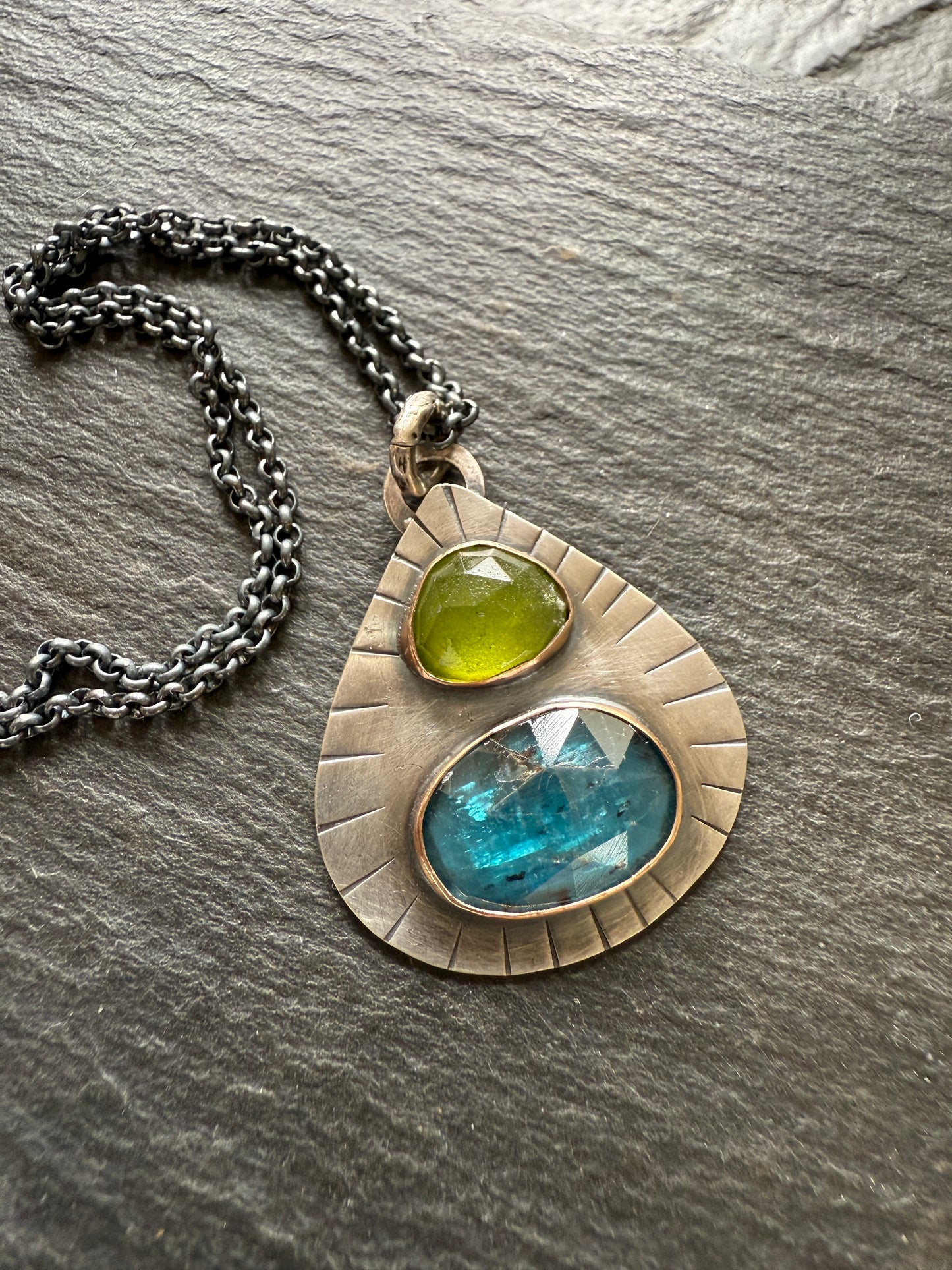 Kyanite and vesuvianite pendant