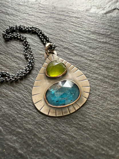 Kyanite and vesuvianite pendant