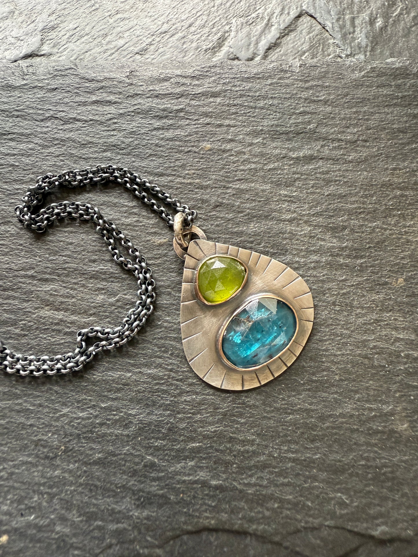 Kyanite and vesuvianite pendant