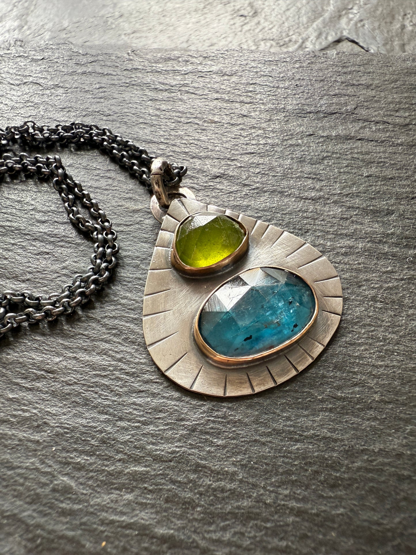 Kyanite and vesuvianite pendant
