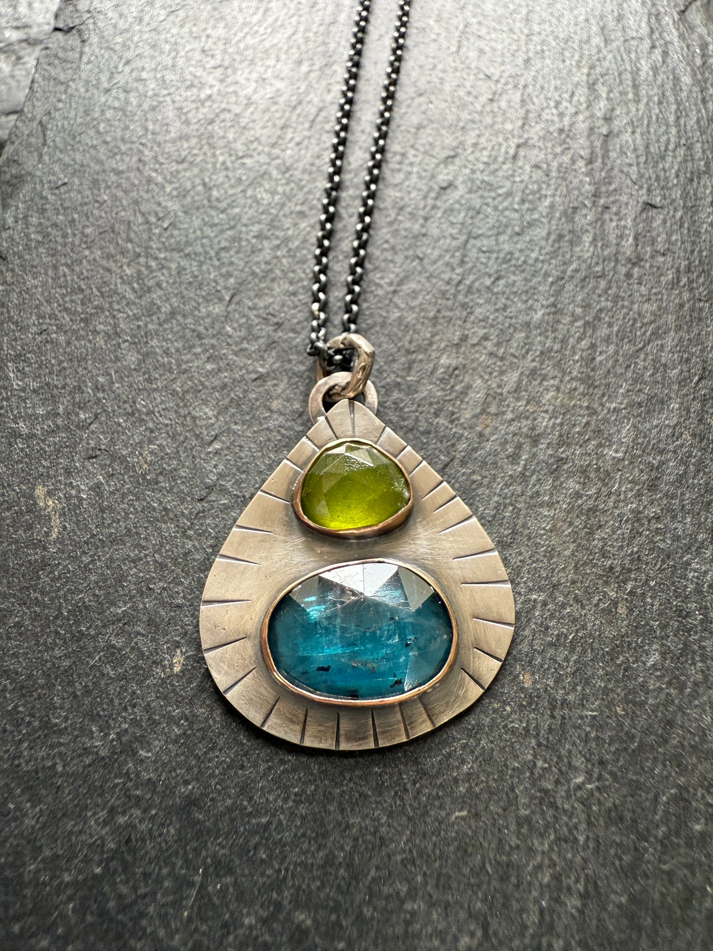 Kyanite and vesuvianite pendant