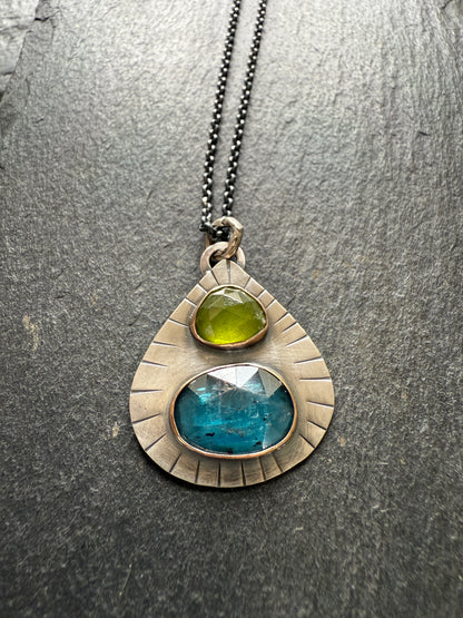 Kyanite and vesuvianite pendant
