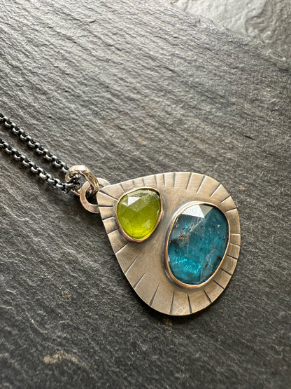 Kyanite and vesuvianite pendant