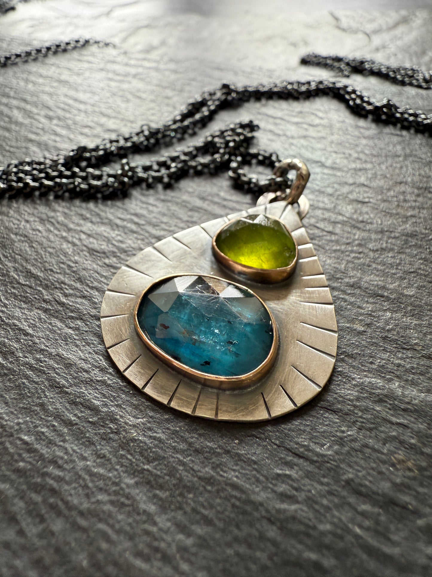 Kyanite and vesuvianite pendant