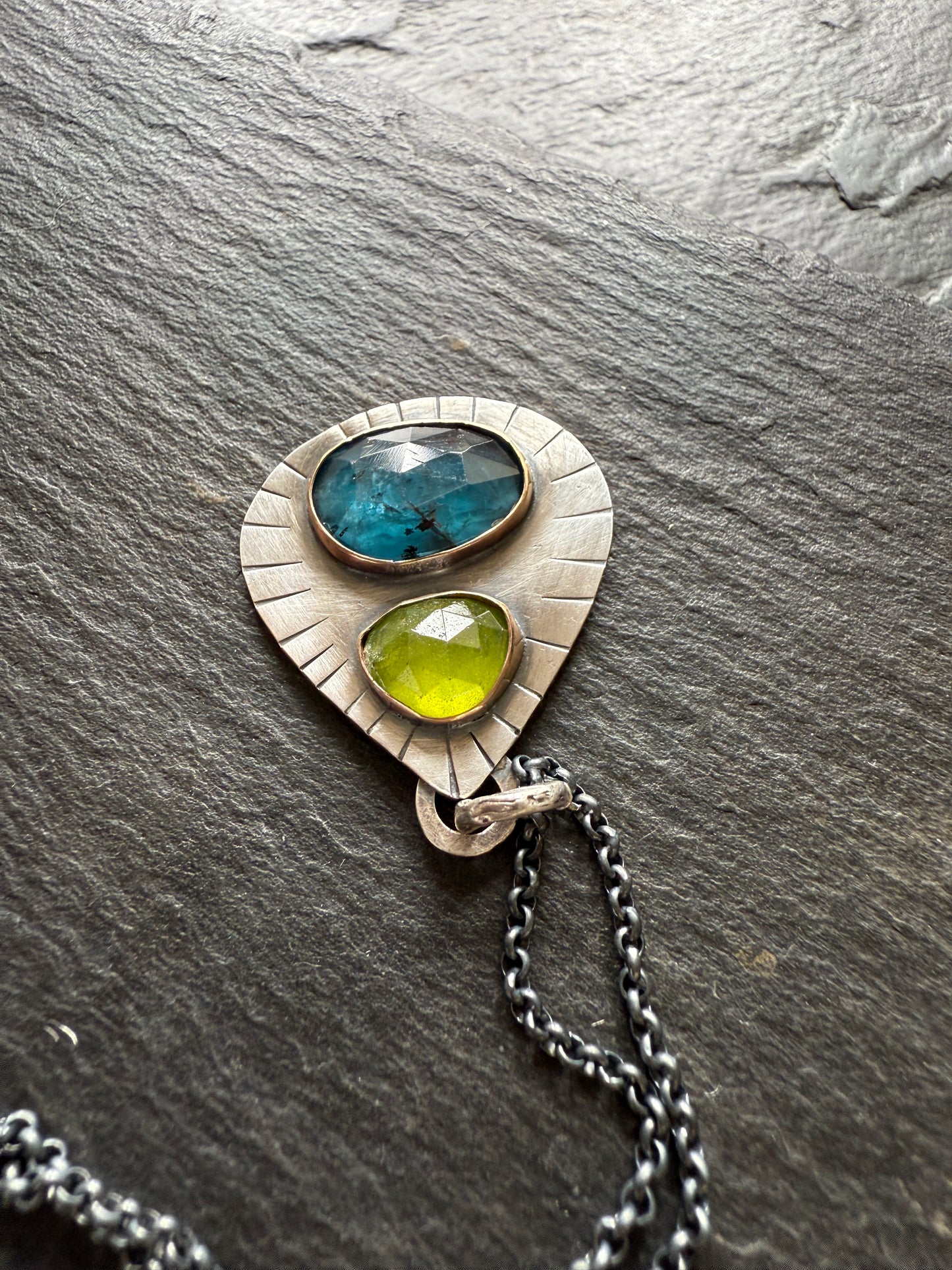 Kyanite and vesuvianite pendant