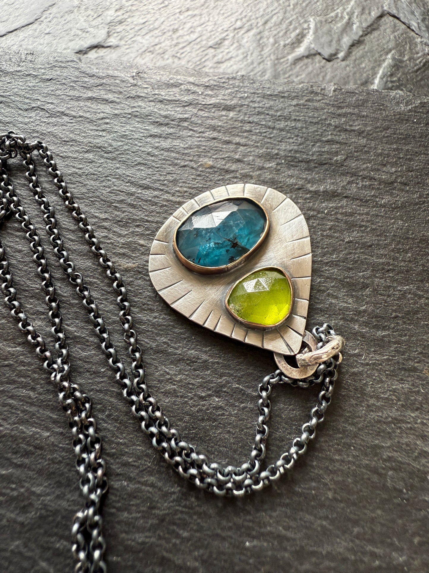 Kyanite and vesuvianite pendant