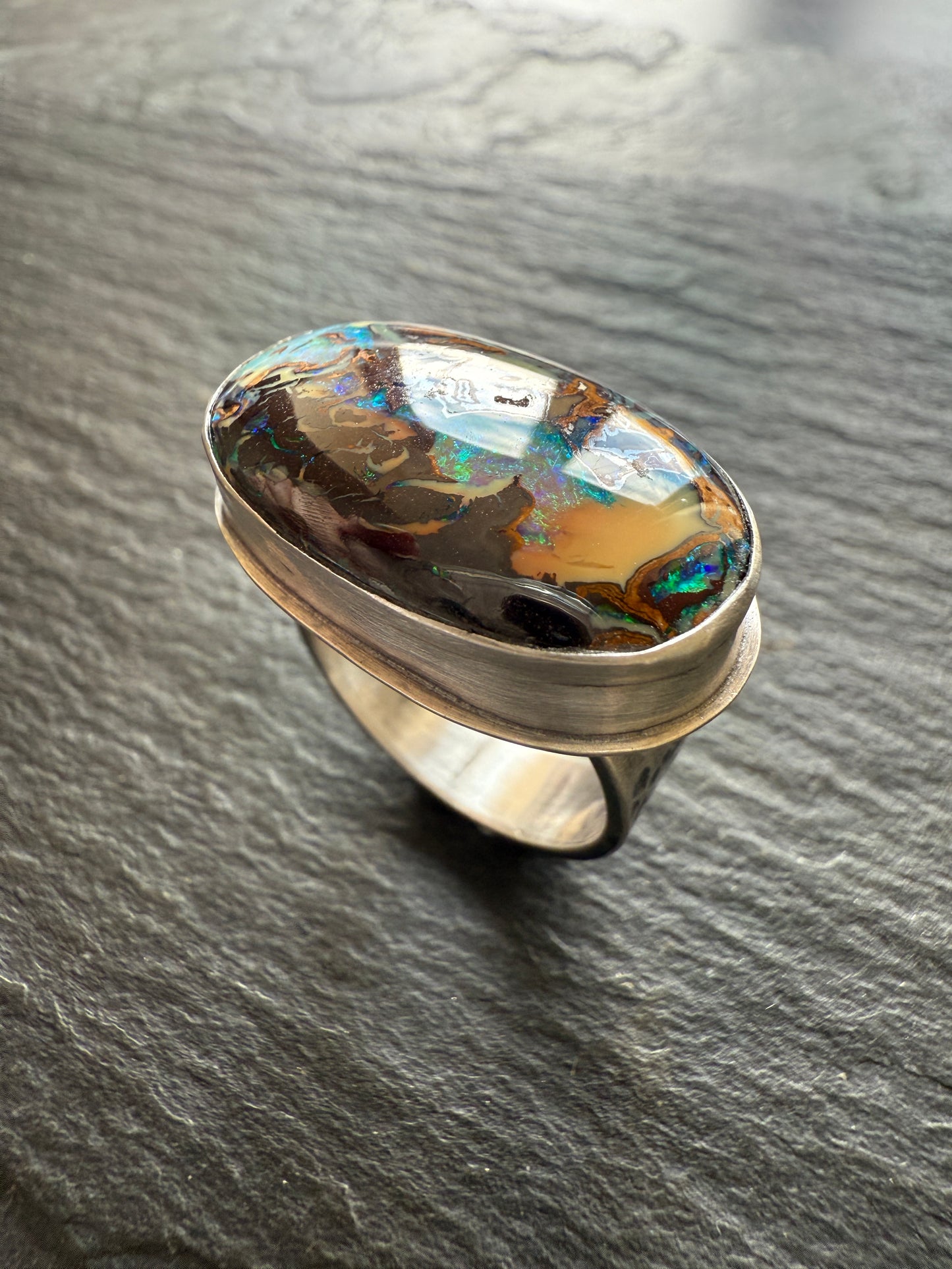 Large Boulder Opal Ring US 8