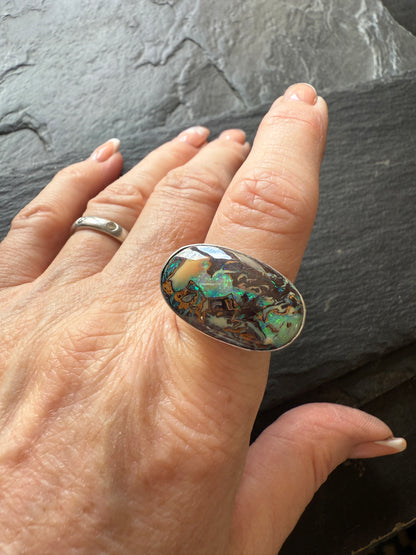 Large Boulder Opal Ring US 8