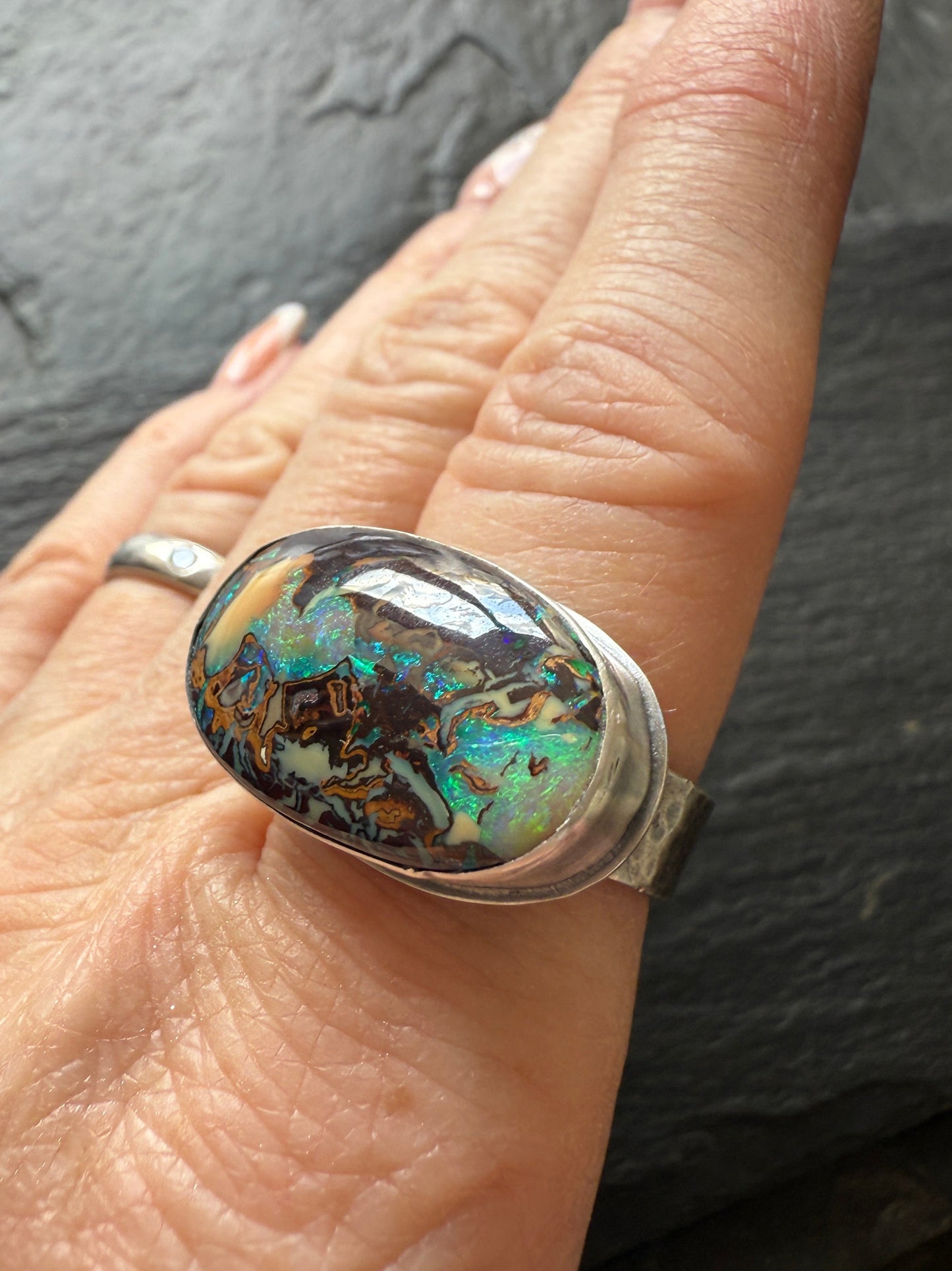 Large Boulder Opal Ring US 8