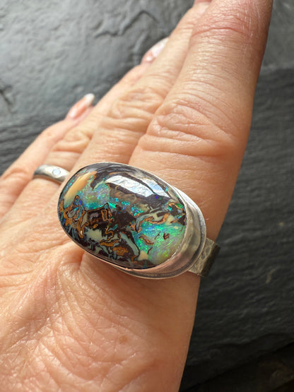 Large Boulder Opal Ring US 8