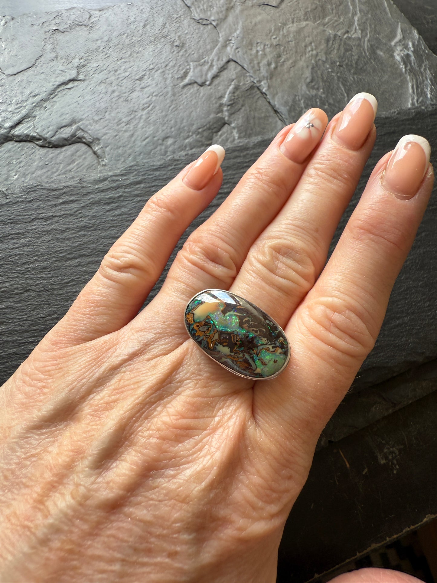Large Boulder Opal Ring US 8