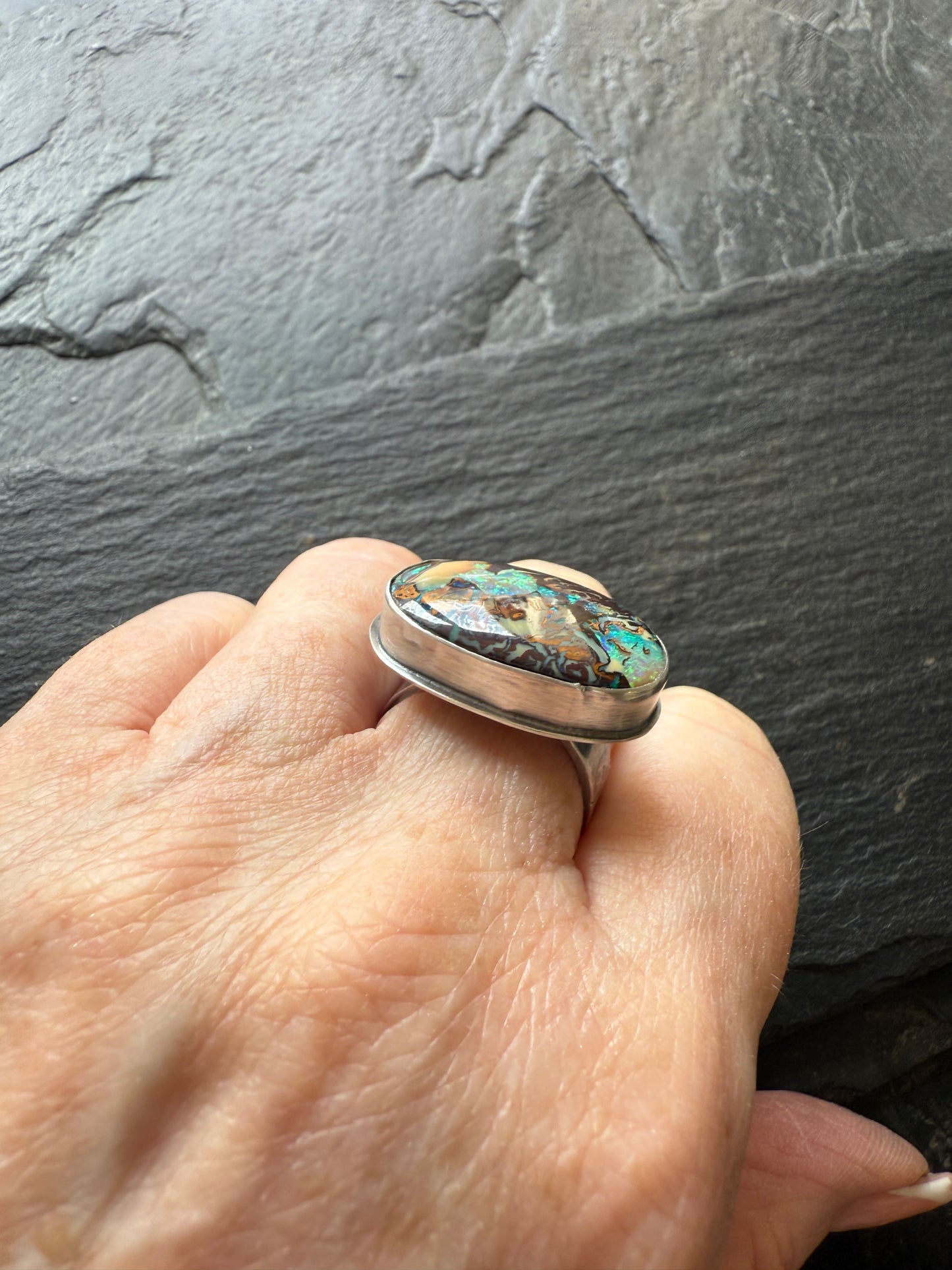 Large Boulder Opal Ring US 8
