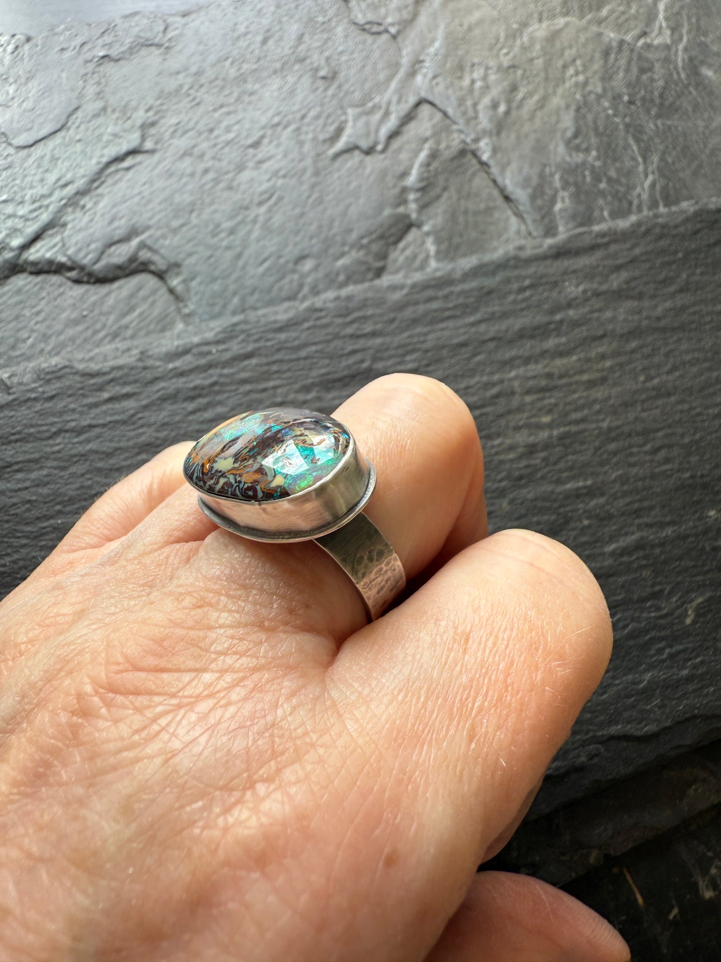 Large Boulder Opal Ring US 8
