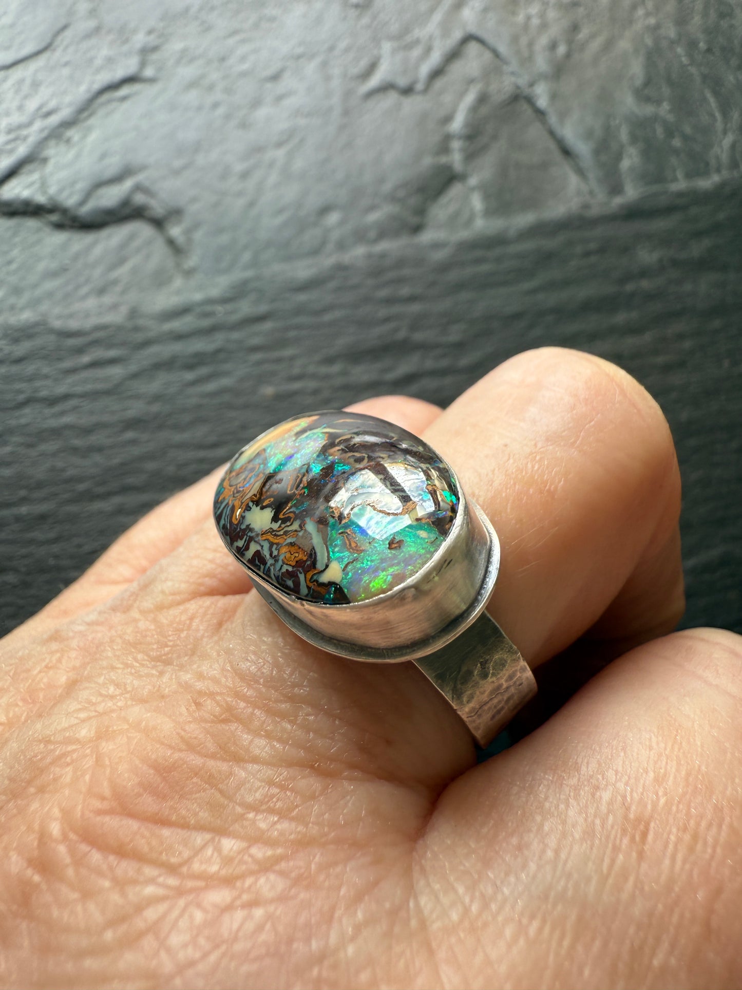 Large Boulder Opal Ring US 8
