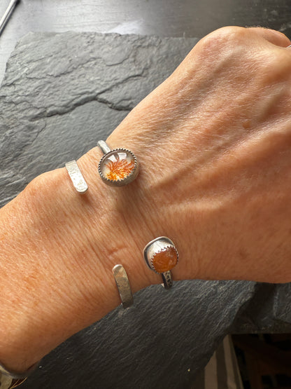 Agate and Garnet Open Cuff Bangle