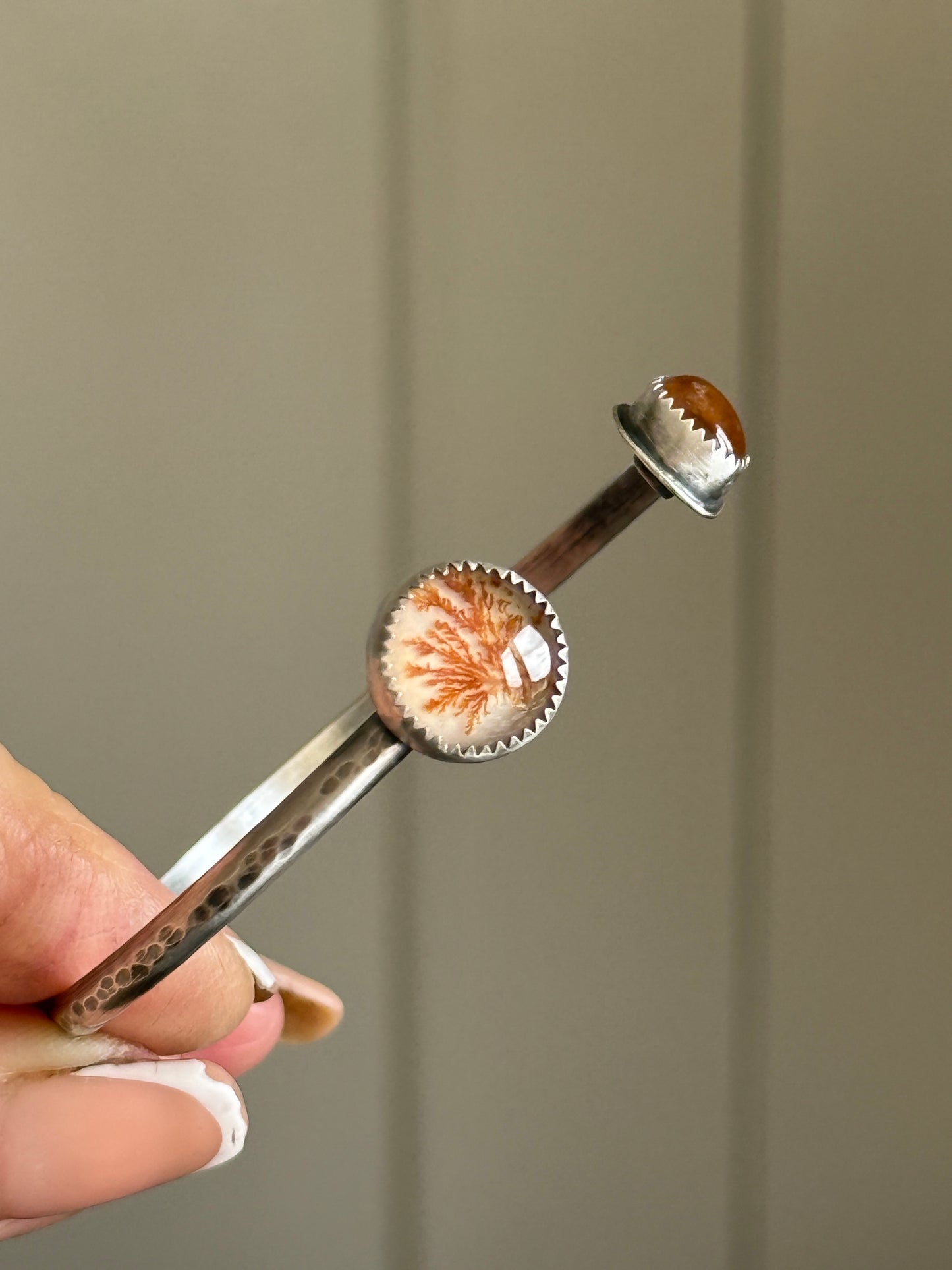 Agate and Garnet Open Cuff Bangle