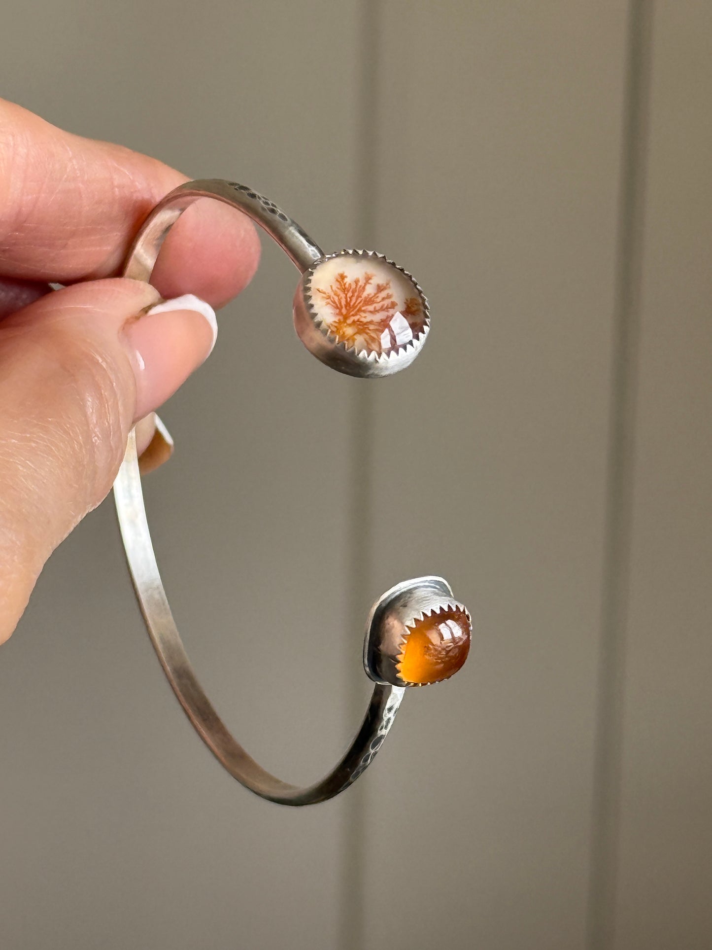 Agate and Garnet Open Cuff Bangle