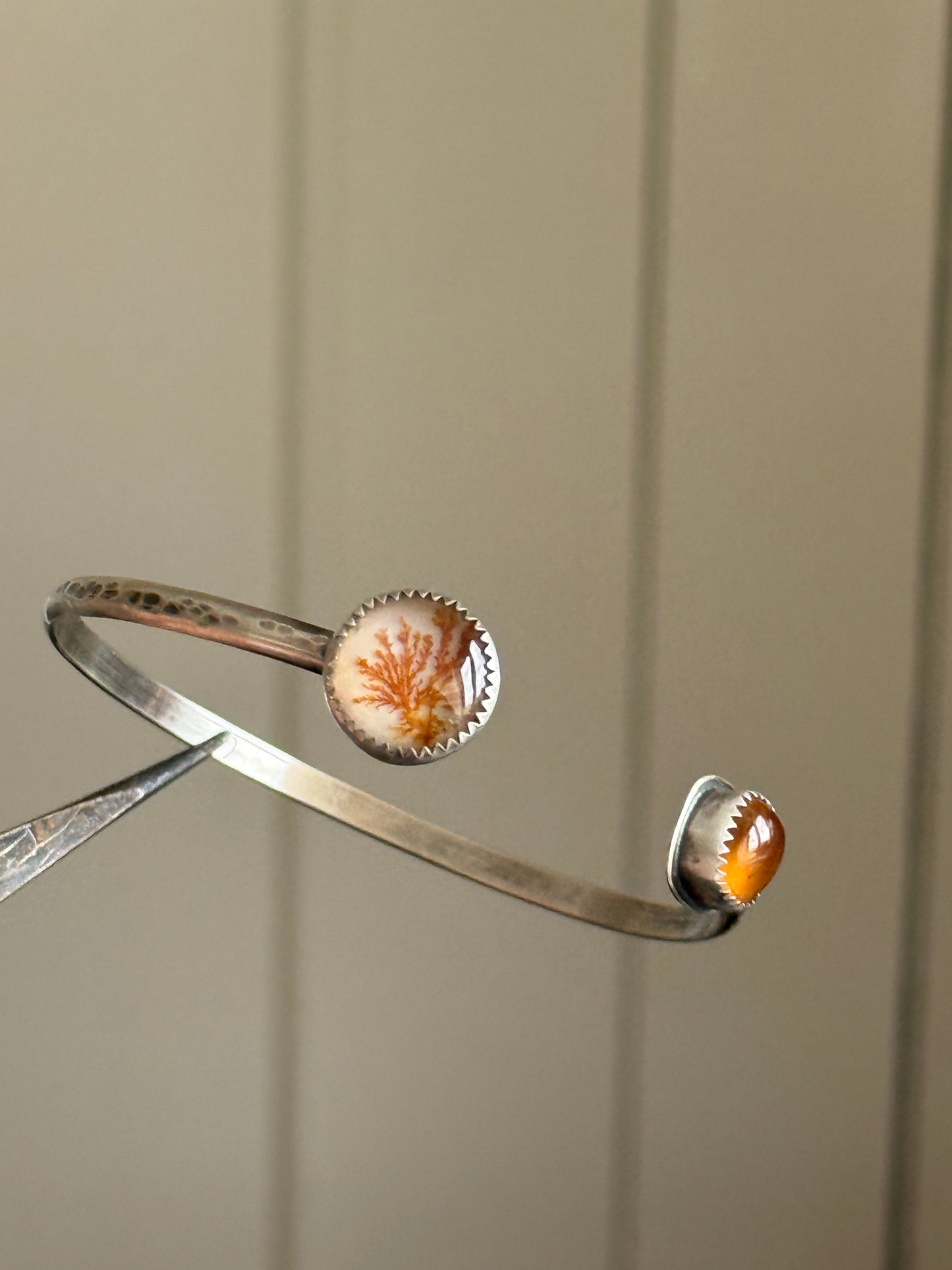 Agate and Garnet Open Cuff Bangle