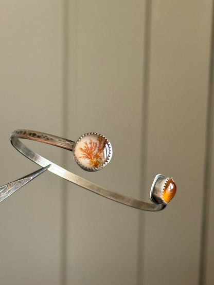 Agate and Garnet Open Cuff Bangle