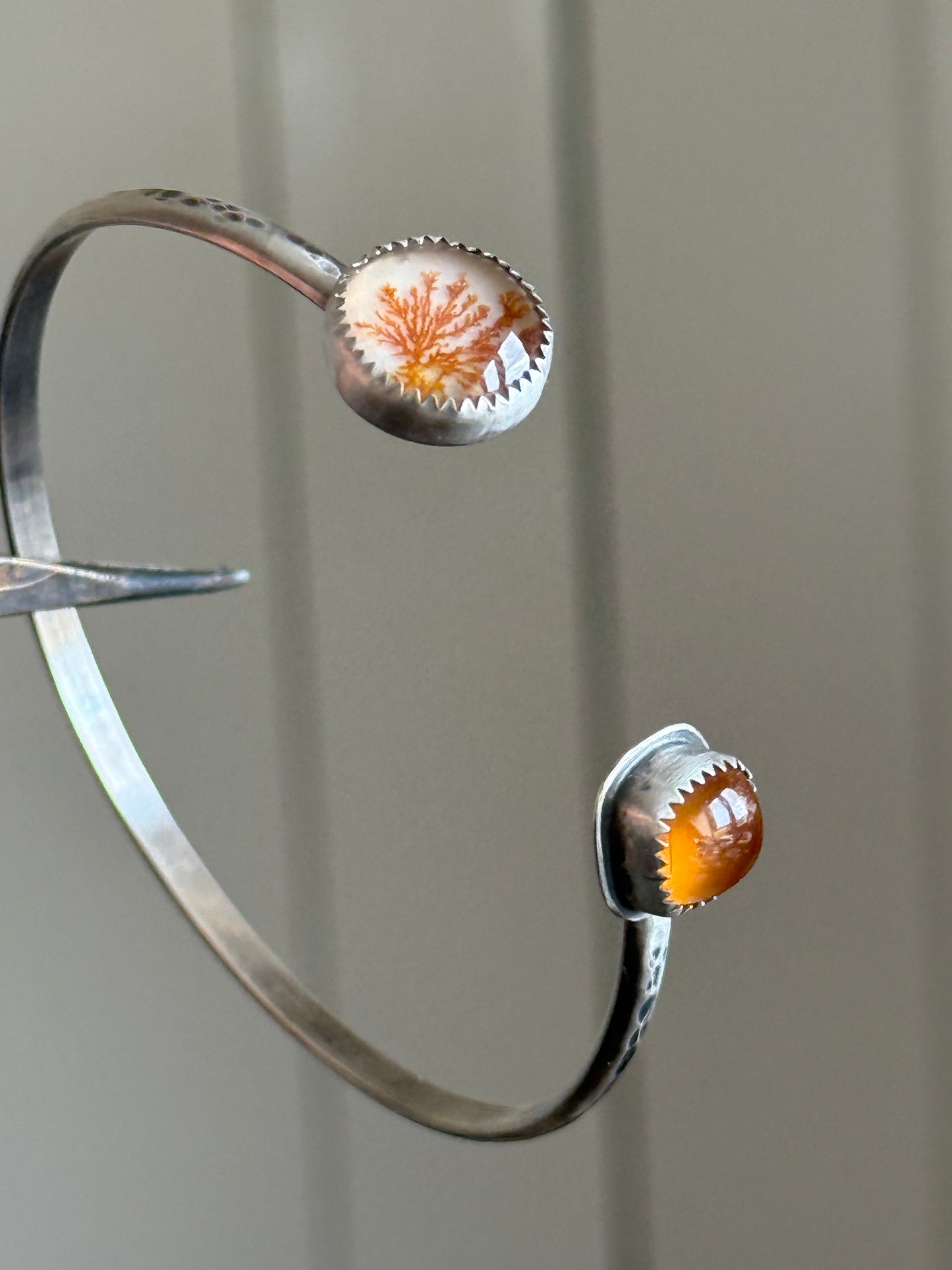 Agate and Garnet Open Cuff Bangle
