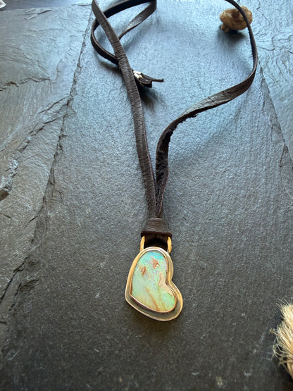 Opal Heart Leather Necklace