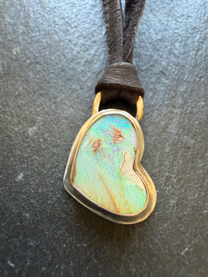 Opal Heart Leather Necklace